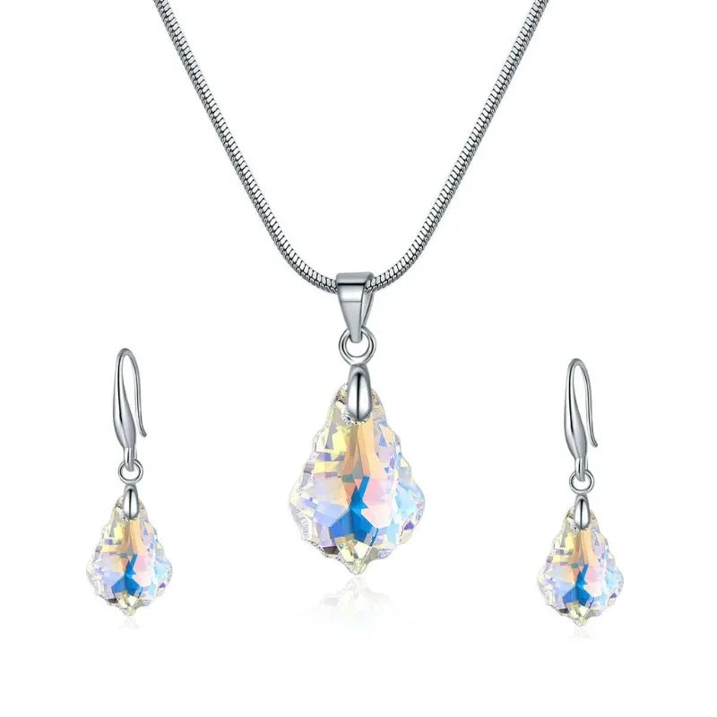 Water Drop Crystal Necklace & Earrings Set – AB White Style Crystal Jewelry Set Nixie 3PCS