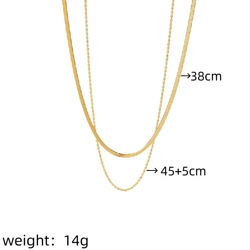 Double Layer Twist Necklace | Gold Stainless Steel Women Layered Necklace Nixie XL1911