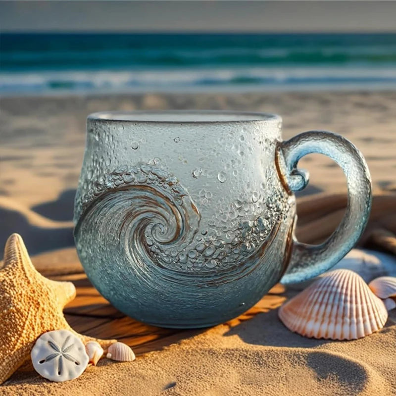 Sea Glass Wave Mug 12 oz – Handblown Ocean Wave Glass Cup Glass Mug Nixie