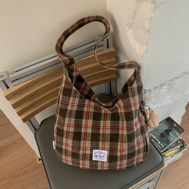 Women's Plaid Canvas Crossbody Bag – Large Capacity Tote Crossbody Tote Bag Nixie