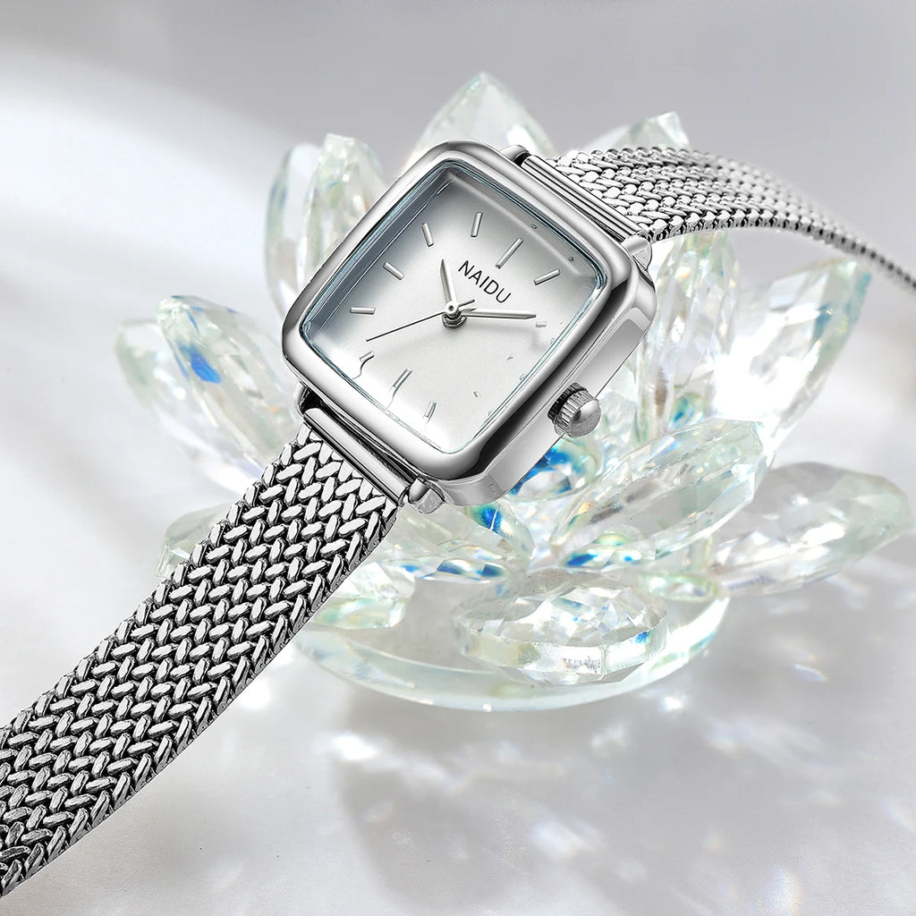Women's Retro Small Square Quartz Watch – Steel Strap Women's Quartz Watch Nixie