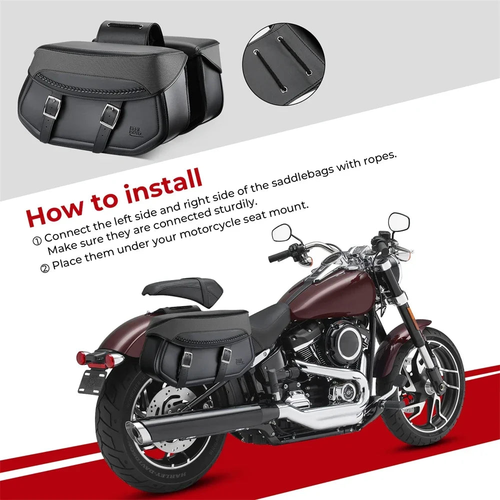 KEMITOUR Throw-Over Motorcycle Saddlebags | PU Leather Waterproof Motorcycle Saddlebags Nixie