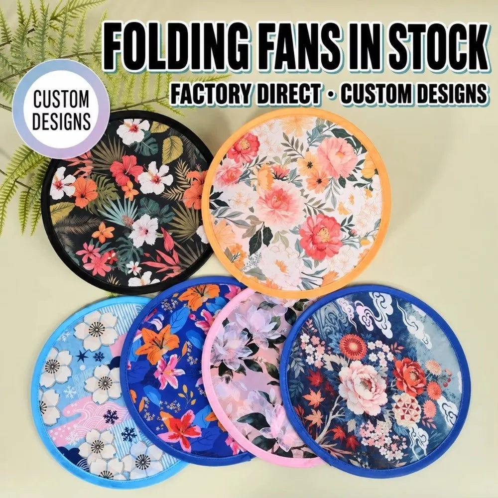 Round Foldable Handheld Fan with Storage Bag – 8 Styles