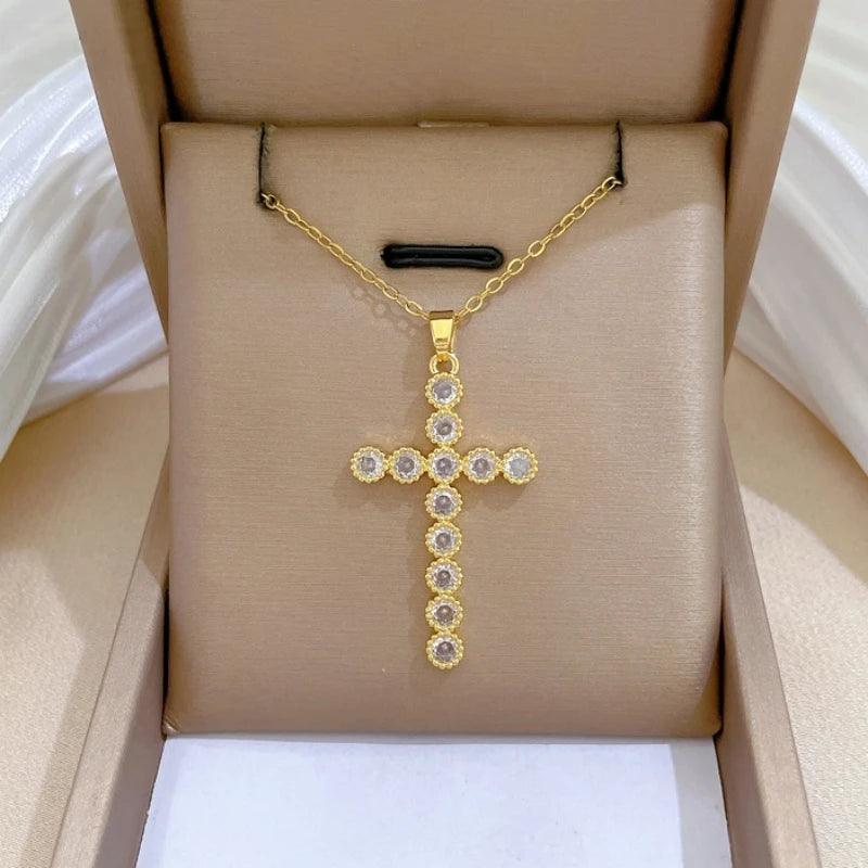 Women's Gold Cross Pendant Necklace – Minimalist Choker Pendant Necklace Nixie