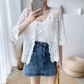 Women's Hollow Crochet Knit Shrug – Boho Open Front Cardigan Knit Cardigan Shrug Nixie White One Size