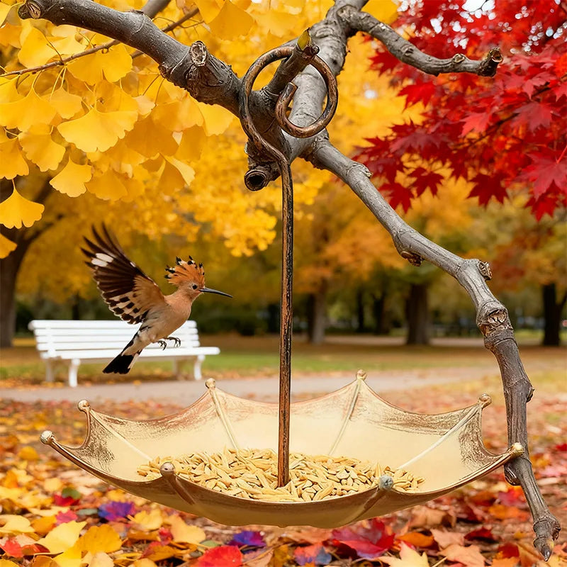 Retro Copper Umbrella Bird Feeder Outdoor Garden Pendant Décor Decorative Bird Feeder Nixie