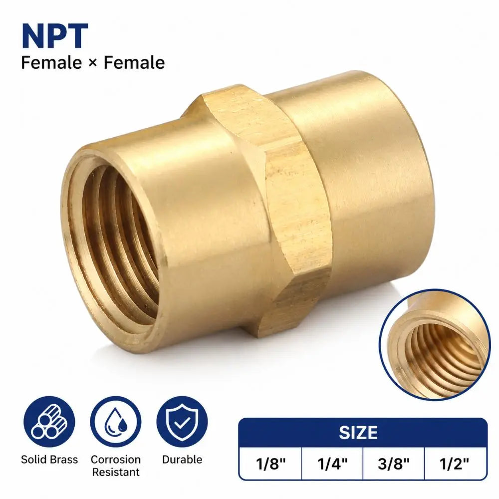 Brass NPT Female Coupling 1/8" 1/4" 3/8" 1/2" Pipe Fitting