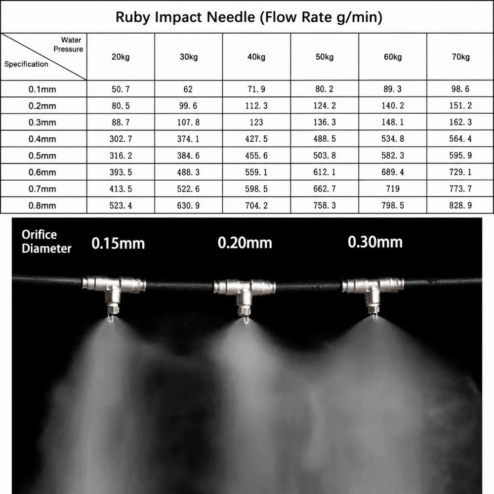 Ruby Impact Misting Nozzle 1/8" – 304 Stainless Steel + Filter Misting Fog Nozzle Nixie