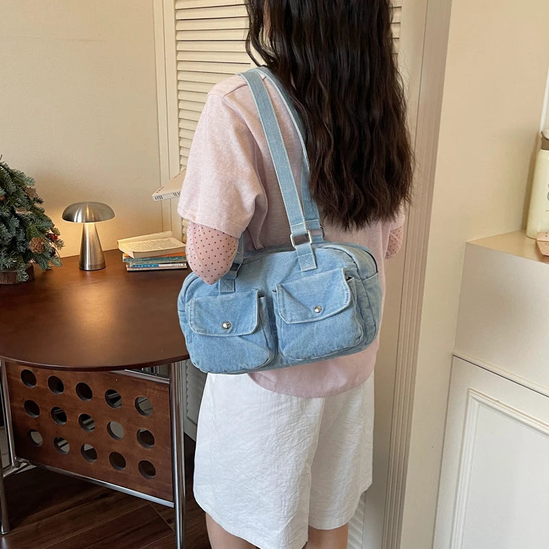 Vintage Denim Boston Bag – Women's Crossbody Shoulder Handbag Crossbody Shoulder Bag Nixie