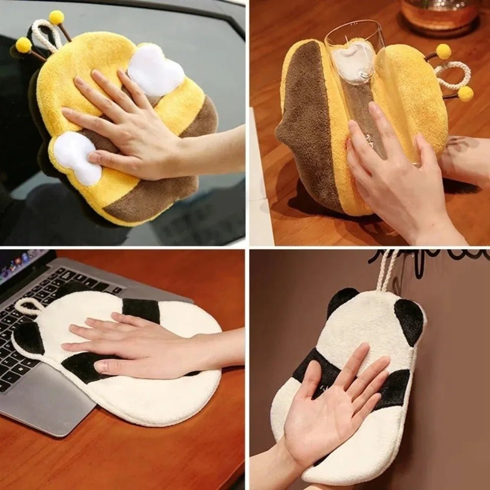 Cartoon Coral Fleece Hand Towel – Panda & Bee, Absorbent Decorative Hand Towel Nixie