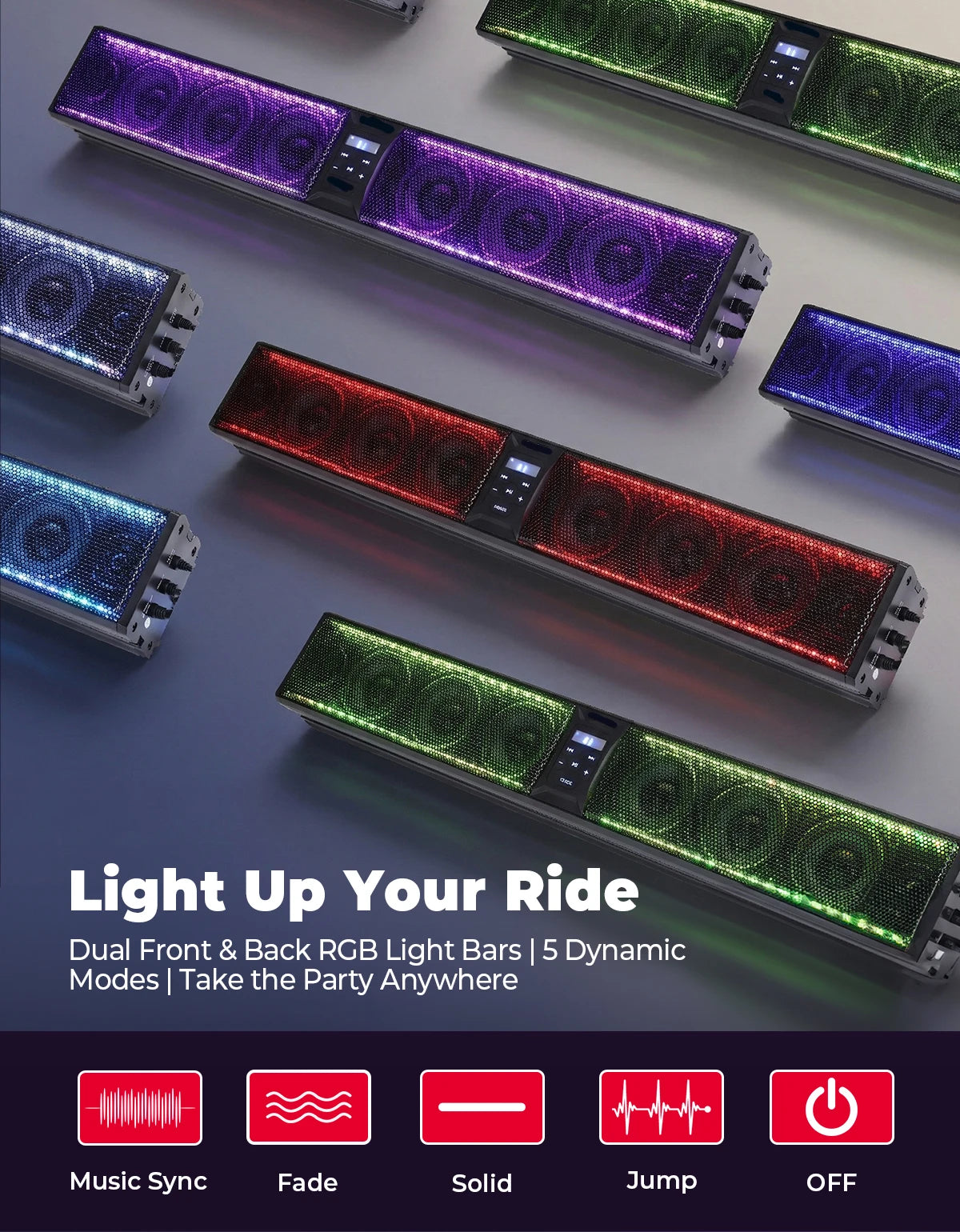 UTV RGB Sound Bar Bluetooth 5.0 | Fits 1.75–2.25" Roll Bars UTV Sound Bar Nixie