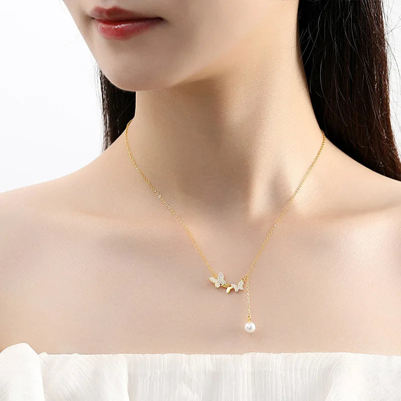 Butterfly Copper Pendant Stainless Steel Chain Necklace Women Pendant Necklace Nixie