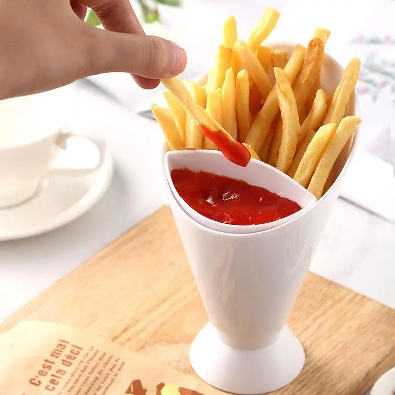Dual-Cup Fries Holder & Sauce Dip Stand | Snack Cone Tray